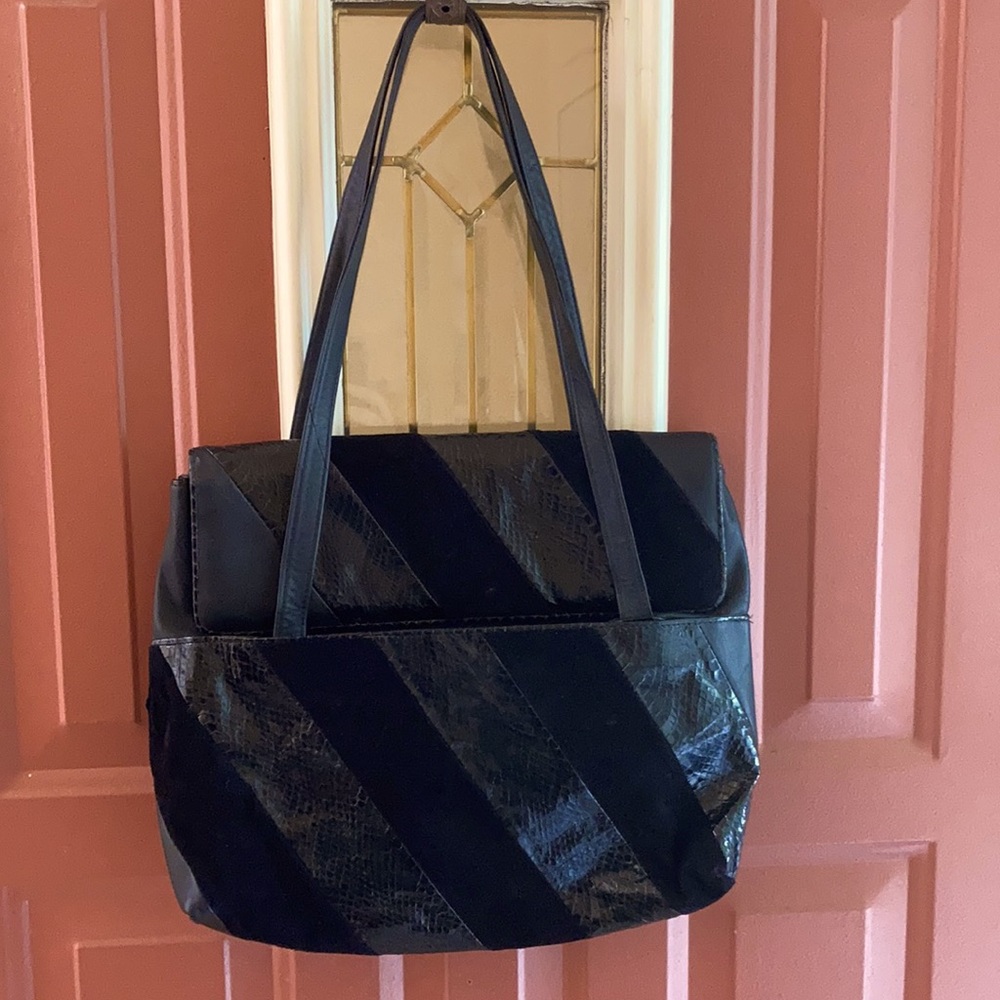 Leather, suede, reptile bag - all black